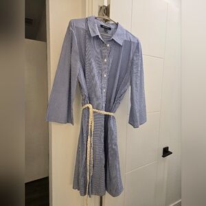 Ellen Tracy Navy Striped Mini Dress with Belt